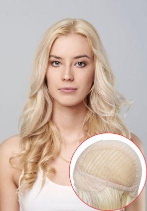 Perruque de cheveux en maille extensible pour femmes avec dessus en soie et devant en dentelle