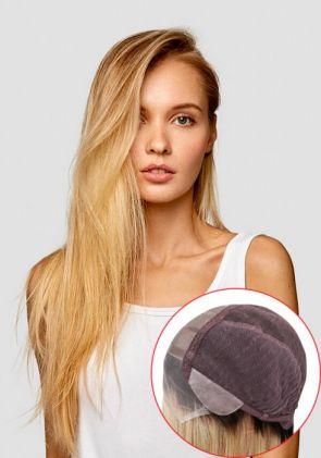 Perruque de cheveux en maille extensible pour femmes avec dessus mono et devant en dentelle
